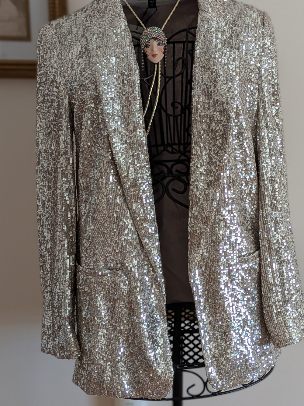 Express Silver Sequin Open-Front Blazer